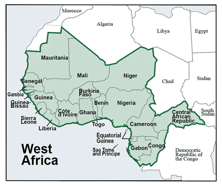 Map highlighting Lalikan’s West and Central Africa coverage